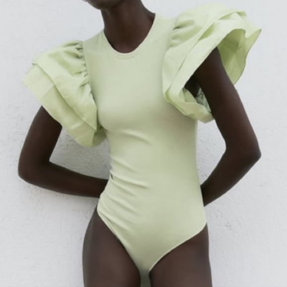 Zara Tops - Soft ribbed puff sleeve body suit from ZARA S